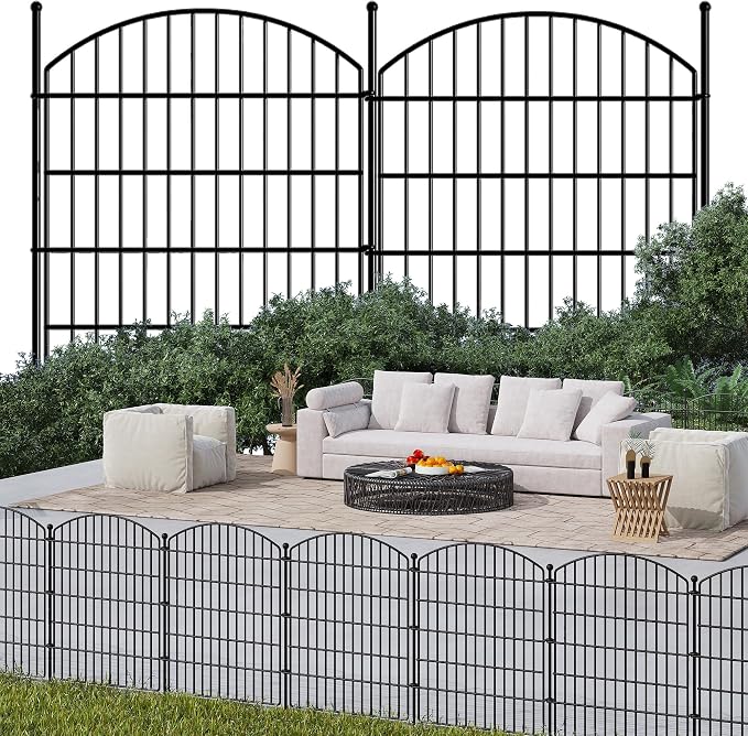 Garden Fence 10 Pack No Dig Metal Panels 32"(H) x 23.6 ft(L) Total, Rustproof Arched Decorative Dog Fence Outdoor for Yard, Animal Barrier for Flower Bed Border, Patio & Backyard Edging