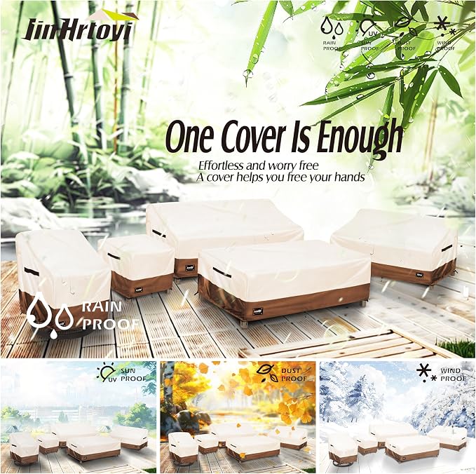Patio Square Table Cover,22Wx22Dx18H Inches 100% Waterproof Heavy Duty Outdoor Coffee Table Cover,Beige&Brown Modern Style Outdoor Furniture Covers