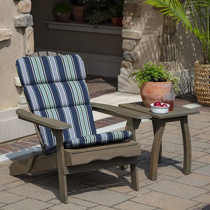 Arden Outdoor Adirondack or Rocking Chair Cushion, 20 x 17, Rain-Proof, Fade Resistant 17 x 20, Sapphire Aurora Blue Stripe