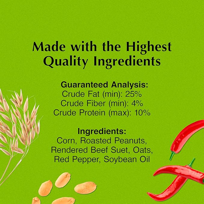 C&S Hot Pepper Suet Nuggets, Outdoor Wild Bird Food for Woodpeckers, Chickadees, Cardinals, Nuthatches and More, 27 Ounces