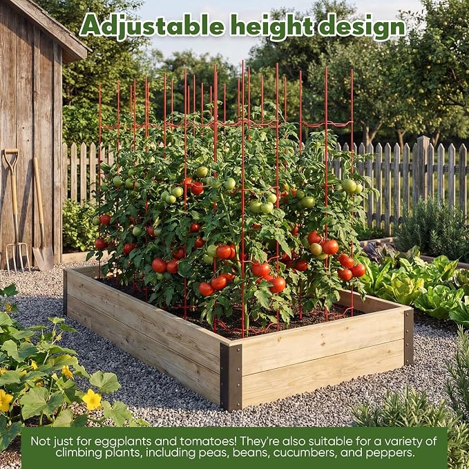4 Pack Tomato Cage for Garden, 6" W x 6" D x 32" H Pepper and Eggplant Garden Stakes Metal Plant Support Sturdy V-Shape Trellis for Climbing Plants Vegetables Flowers Fruits