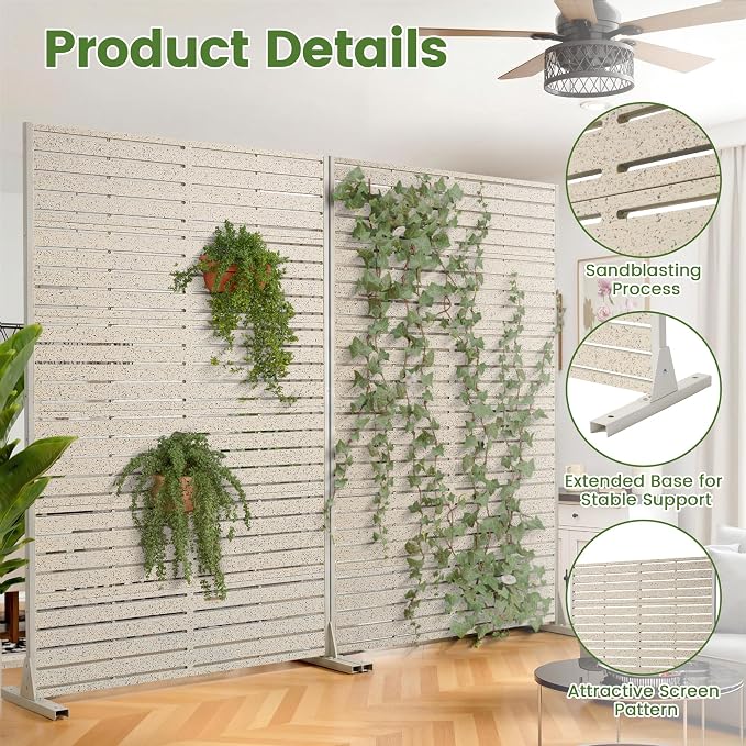 Outdoor Privacy Screen 72" H HDPE Decorative Freestanding Privacy Panel, Sandblasting Louvered Privacy Screens with Stand, Weather-Resistant Panel for Patio, Balcony, Backyard(6 Panels)