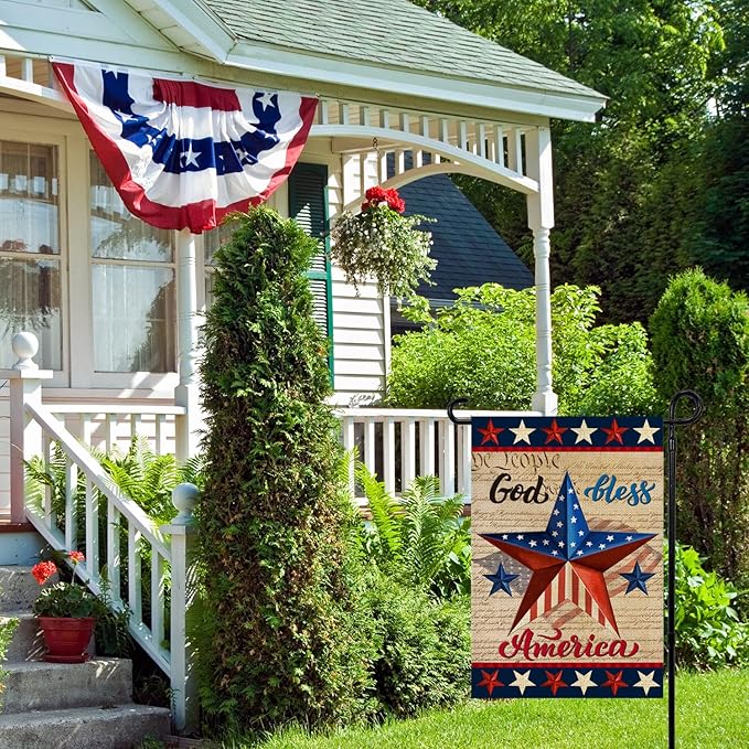 Patriotic God Bless America 4th of July Garden Flag 12 x 18 Inch Vertical Double Sided Blue Red Star Independence Day Memorial Day Yard Outside Décor