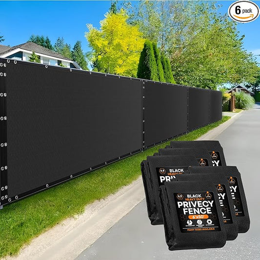 Xpose Safety Privacy Fence Screen 6’ x 50’ (6 Pack) – Heavy Duty Black Mesh with 90% Visibility Block, UV Protection – Includes Cable Ties – for Garden, Yard, Nursery, Kennel, Dog Run, Greenhouse