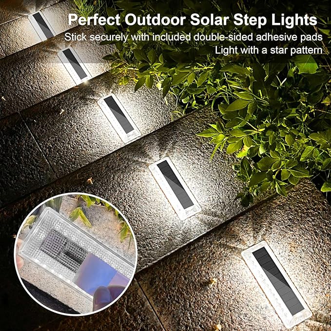 Lacasa Solar Deck Lights, Solar Lights Outdoor Waterproof IP68, 4 Pack Solar Powered Pathway Yard Driveway Step Landscape Light, LED Lighting 50LM for Garden Path Walkway Stair Patio, Cool White 6000K