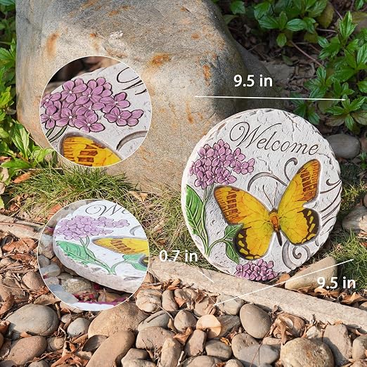 Garden Décor Stepping Stones Outdoor - Resin Butterfly Decorative Stone Bright Color Memories Pavers Outdoor for Garden Yard 10 * 10 * 0.75 Inch