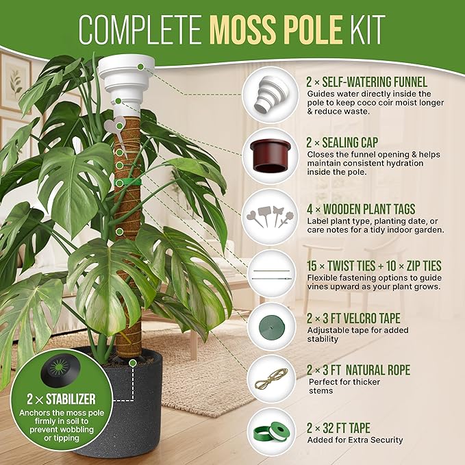 Organo Republic Moss Pole Monstera Plant Support Stakes - Unique Self-Watering, Extendable Coco Coir Pole for Climbing Plant Supports for Potted Plants Indoor for Monstera, Pothos & More