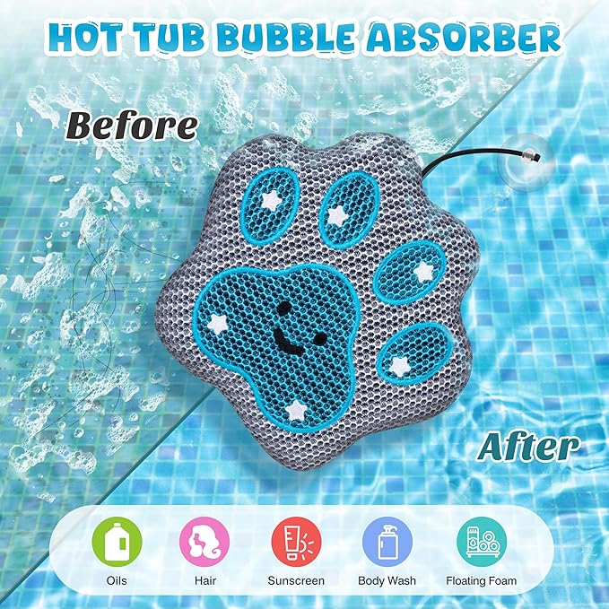 Hot-Tub-Scum-Absorber Paw Spa-Sponge-Oil-Absorbing-Sponge Reusable-Scum-Bug-Hot-Tub-Floating-Sponge-Remover Skimmer-Songe-Absorber Keep Water Cleaner Hot-Tub-Accessories Swimming Pool Cleaning