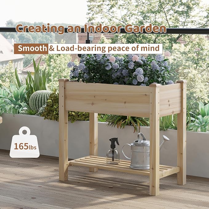 Raised Garden Bed with Legs Elevated Wooden Planter Box Stand Large Planter Stand Box for Fruits Vegetables Flowers with Divider with Bag - 34x18x30.5IN