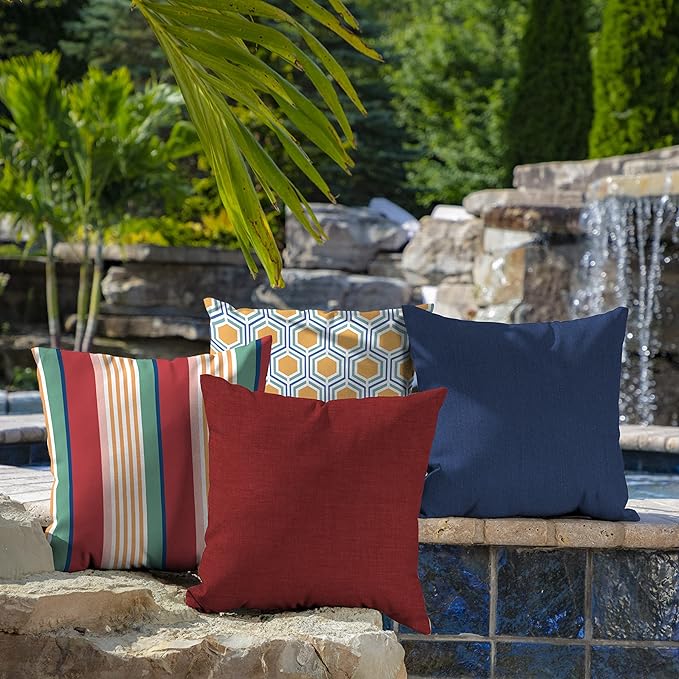 Arden Outdoor Toss Pillow, 2 Pack, 16 x 16, Rain-Proof, Fade Resistant Ruby Red Leala