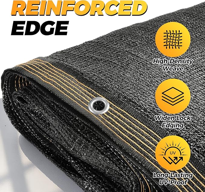 JOJOLEE 70% Sun Shade Cloth, 8x10FT Shade Net Mesh Tarp with Grommets, Black Sunblock Cover for Outdoor Patio Plants, Pergola, Greenhouse, Chicken Coop, Backyard, Balcony