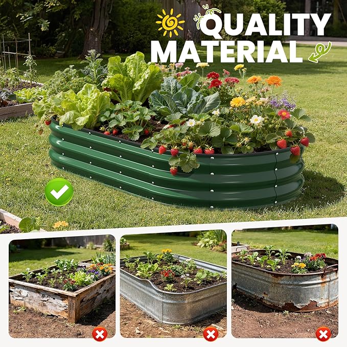 Pattiumo Galvanized Raised Garden Bed 6x3x1 FT, Oval Metal Raised Garden Bed Outdoor Planter Box with Open Bottom, Rust-Resistant Steel Garden Bed for Vegetables Herbs Flowers, Easy Assembly