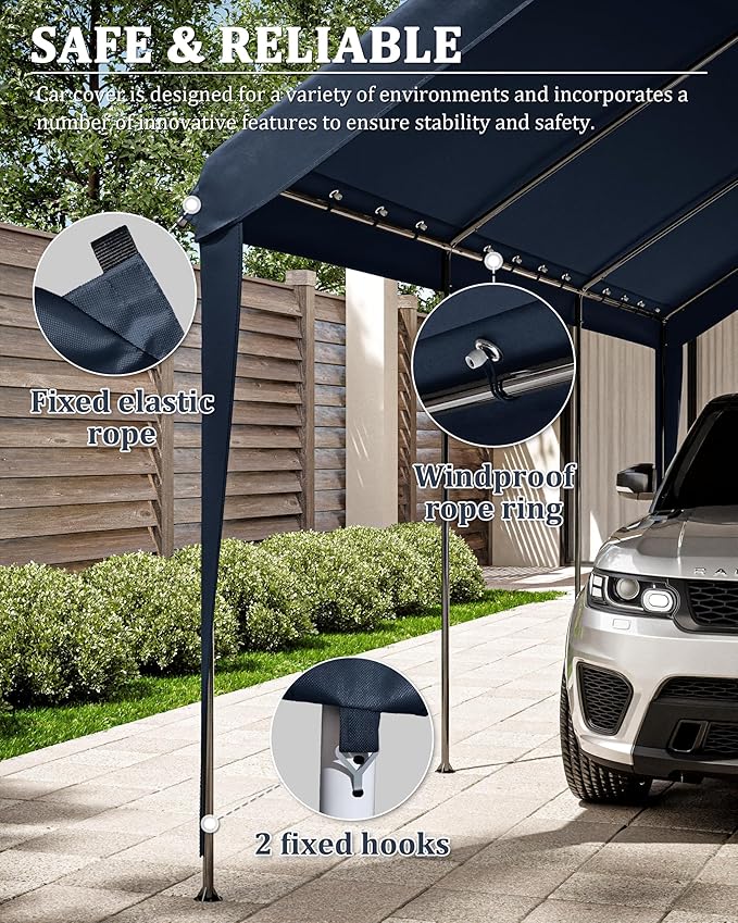 10 X 20 Ft Canopy Replacement Cover Heavy Duty Waterproof UV & Tear Resistant Car Tarp Canopy Tent Garage Top Shelter Oxford Cover with Ball Bungees (Frame is Not Included)