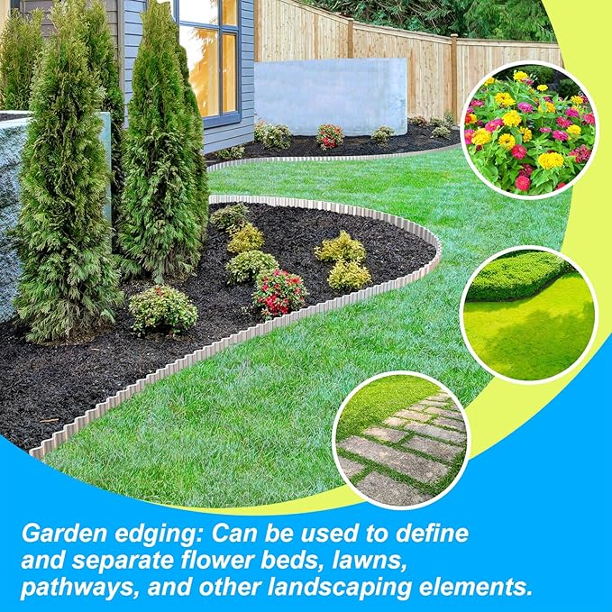 LAVEVE Corrugated Metal Garden Edging 3" x 50ft, Landscape Edging Border for Lawn, Flower Bed, Garden Fence, Paver Edging (Silver)