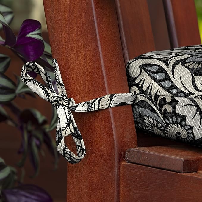 Arden Outdoor Wicker Settee Cushion, 41.5 x 18, Rain-Proof, Fade Resistant Black Aurora Damask