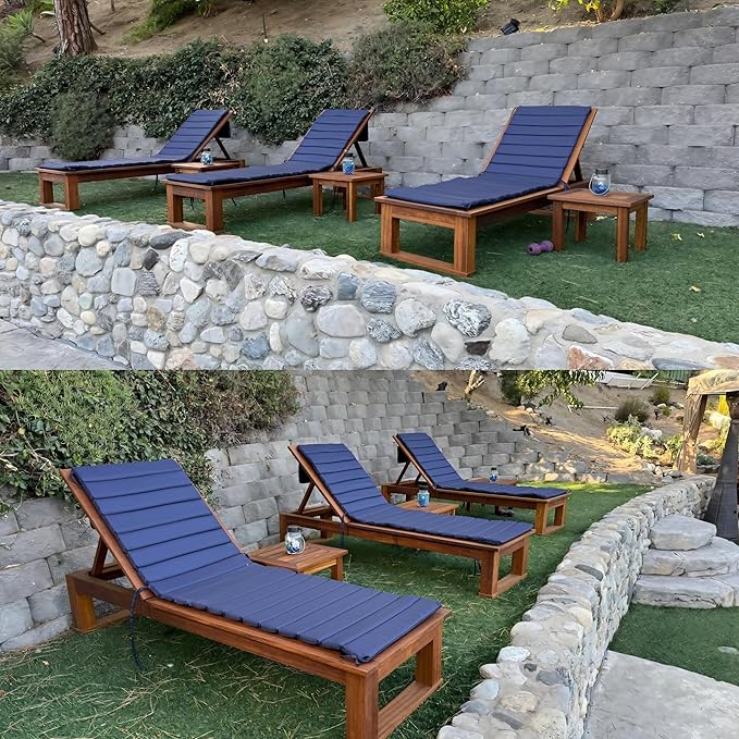 Crestlive Products Chaise Lounge Cushion Outdoor Set of 2, Foldable Waterproof Pool Lounge Chair Cushions with Straps, Lounger Cushions for Outdoor Furniture， 80''Lx26''W (Navy)