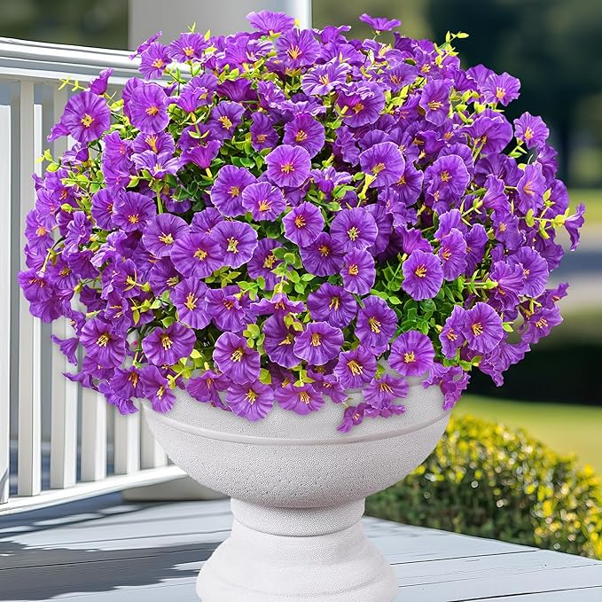 Yastouay Artificial Flowers for Outdoors, 26 Bundles Fake Outdoor Flowers, UV Resistant Artificial Plants & Flowers for Decoration, Purple Realistic Morning Glory for Outdoor Porch Garden Decoration