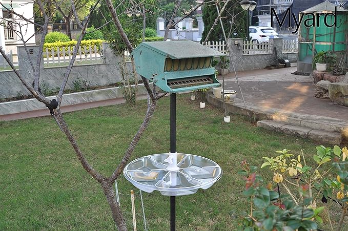 18'' Myard Anti-UV Plastic Universal Bird Seed Catcher Hoop Platform Tray with Drain Holes, Sturdy Pole-Mount Design Fits 0.5-1'' Pole for Bird Feeders Outdoors, Backyard, Garden (Transparent)
