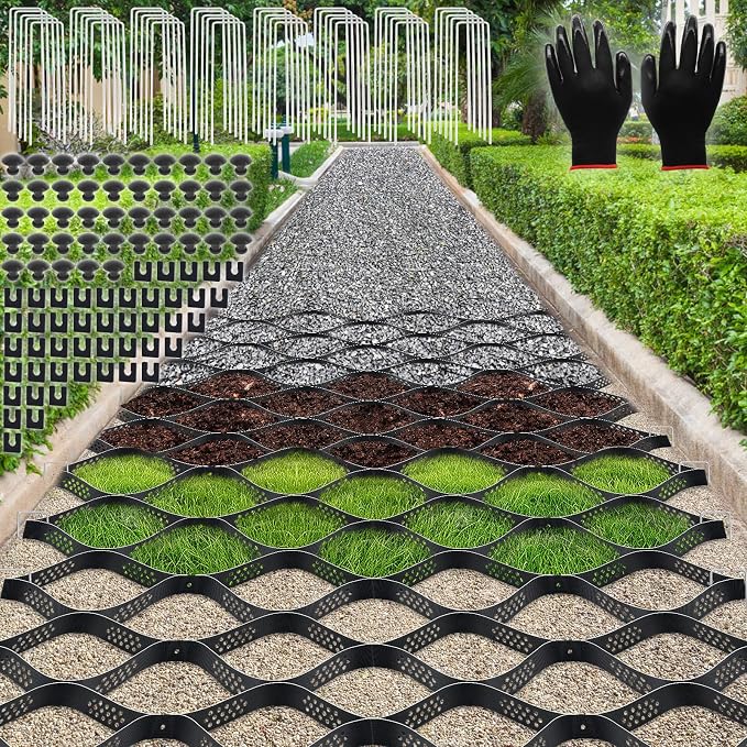 2" Thick Gravel Grid 4ft X 80ft, Gravel Stabilizer Grid for Pavers Base, Geogrid 1900 Lbs/Sq Ft Load with 85 Geocell Accessories & Gloves for Driveway Parking Ground Walkway Dirt Locker Slope