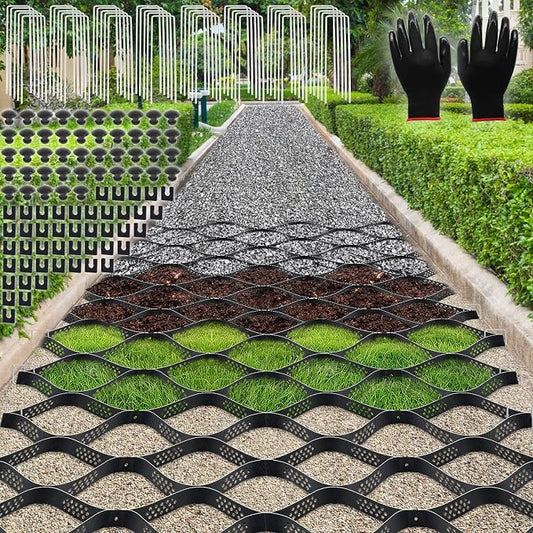 2" Thick Gravel Grid 4ft X 80ft, Gravel Stabilizer Grid for Pavers Base, Geogrid 1900 Lbs/Sq Ft Load with 85 Geocell Accessories & Gloves for Driveway Parking Ground Walkway Dirt Locker Slope