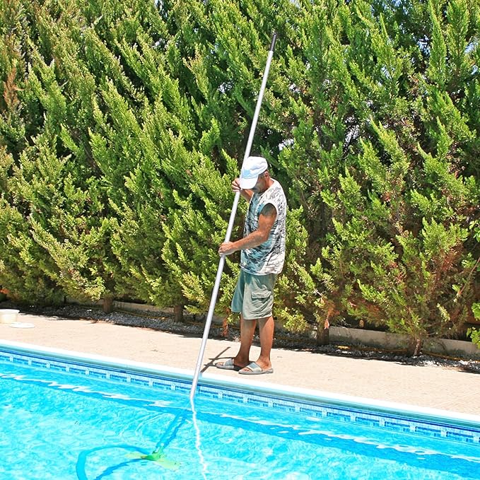 Mowend 10.5 Foot Aluminum Telescopic Swimming Pool Pole - 8 Adjustable Connecting Sections, Expandable Step-Up Length - Attach Connect Skimmer Nets, Rakes, Brushes, Vacuum Heads, Maintenance