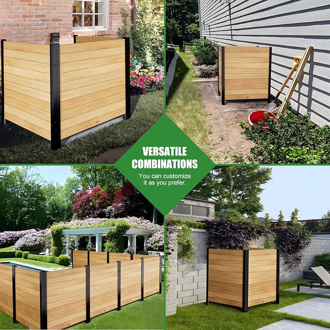 Outdoor Privacy Fence 3P-38''W x 42''H Wood Fence Privacy Screen No Dig Fence Panels, Fencing for Garden Patio Pool Equipment Enclosure Trash Bin Air Conditioner, Privacy Fence Panels Horizontal,Black