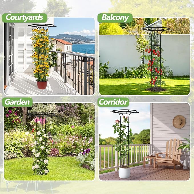 Trellis for Climbing Plants Outdoor, 70.9 Inch Mushroom Top Trellis for Climbing Plants, Metal Plant Support for Potted Plants Climbing Vine Rose Clematis Vegetable Trellis (2 Pack)