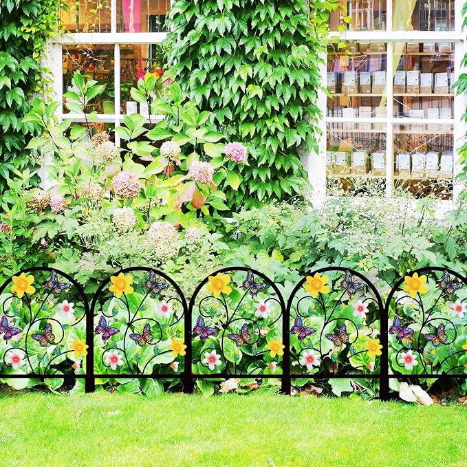 8 Pack Butterfly Decorative Garden Fence Metal Butterfly Flower Design Metal Arch Garden Fence Border for Yard Patio Flower Bed Lawn Outdoor Landscape Decoration Animal Barrier Fence for Garden