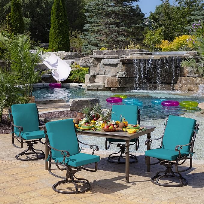 Arden 2-Pack Outdoor Patio Dining Chair Cushion, 20x44, Rain-Proof Seat Pad, Fade-Resistant Outdoor Cushion Lake Blue Leala