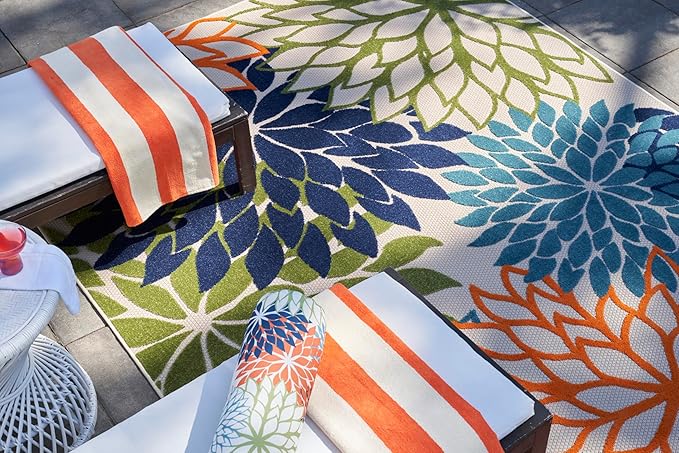 Nourison Home Aloha 108" x 144" Contemporary Fabric Indoor/Outdoor Rug with Serged Edges, for Living Room/Patio/Porch/Deck, in Multi-Color Finish