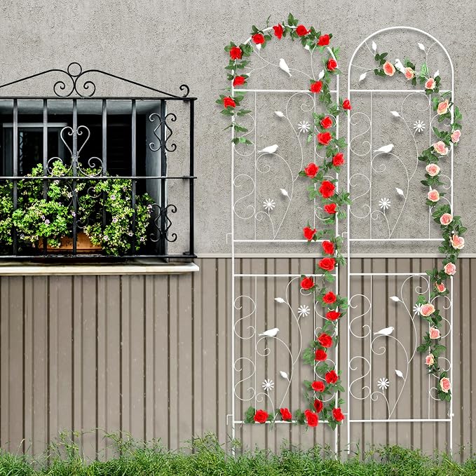 Metal Garden Trellis for Climbing Plants, 2 Pack 86.5" x 19.7" White Plant Trellis Outdoor, Clematis Rrellis Outdoor, Arched Decoration Suitable for lawns, Gard, White