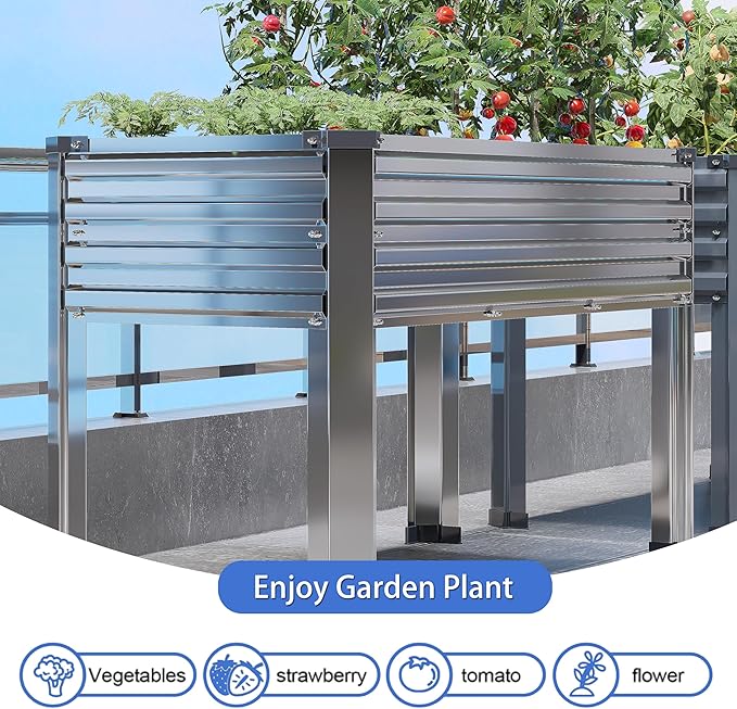 DIIYIV Galvanized Raised Garden Bed with Legs,48×18×30in Elevated Planter Box for Backyard,Outdoor Garden, Patio, Balcony, 300lb Capacity,Silver