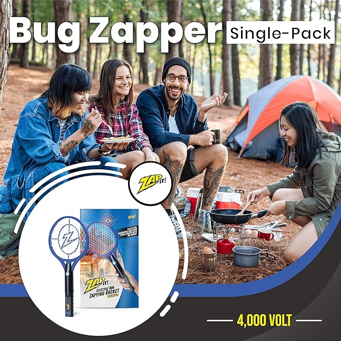 ZAP IT! Rechargeable Electric Fly Swatter Racket - 4,000-Volt Mosquito Zapper with USB Charging and LED Light - Large - Safe 3-Layer Mesh Bug Zapper Racquet for Indoors and Outdoors - Yellow