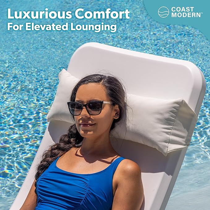 GoSports Coast Modern Outdoor Lounge Chair Pillow with Strap - Waterproof Headrest Pillow for Pool Lounger & Patio Chaise Cushions