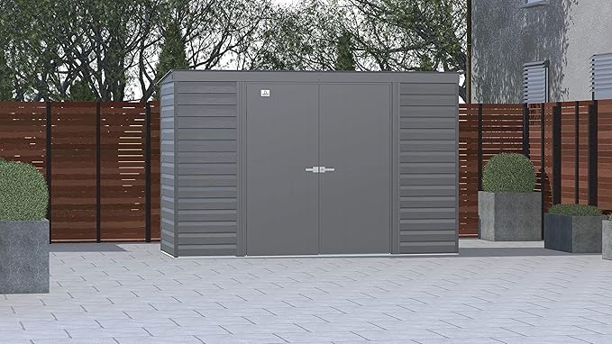 Arrow Select 10' x 4' Outdoor Lockable Steel Storage Shed Building, Charcoal