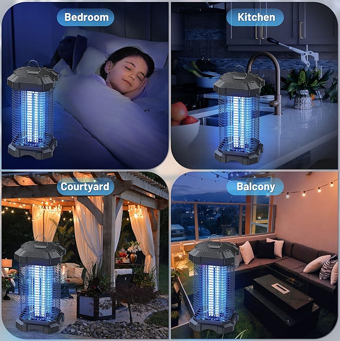 Bug Zapper Outdoor, 4200V Electric Mosquito Zapper Indoor, Insect Fly Zapper Waterproof with 5ft Power Cord, Mosquito Killer for Home, Patio, Kitchen, Backyard, Camping, Plug-in