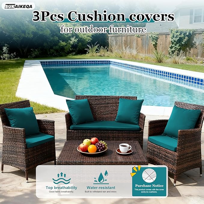 Waterproof 3-Piece Patio Sofa Cushion Cover Set - Replacement Covers for Outdoor Wicker Furniture, Bench & Seat Cushions with 4pcs Throw Pillow Cover
