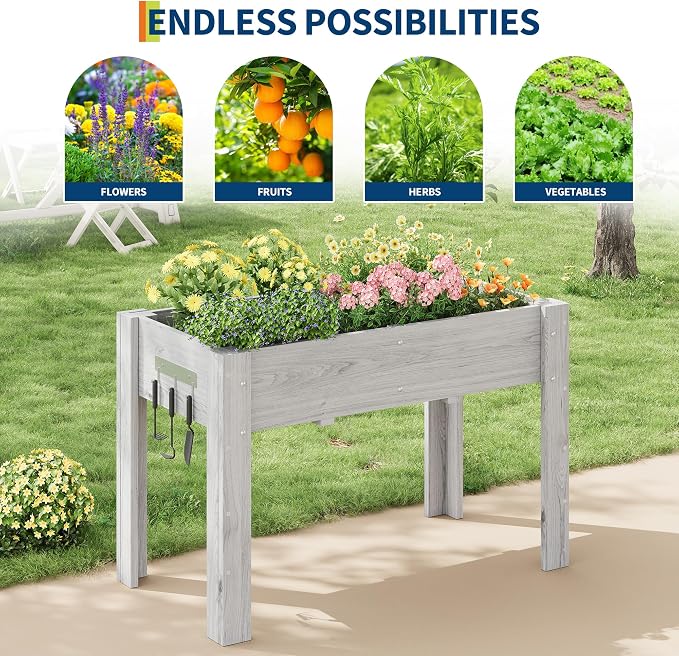 48x24x30IN Wooden Raised Garden Bed with Legs, Elevated Reinforced Large Planter Box for Vegetable Flower Herb Outdoor, Standing Growing Bed forGardening/Backyard/Patio/Balcony, Liner Included
