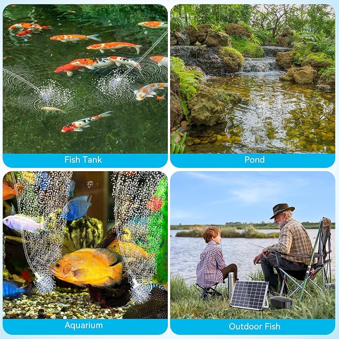 POPOSOAP Solar Pond Aerator, Solar Air Pump with Adjustable Airflow, Quiet Solar Pond Oxygen Pump for Koi Pond, Garden Pond, Fish Tank, Hydroponics