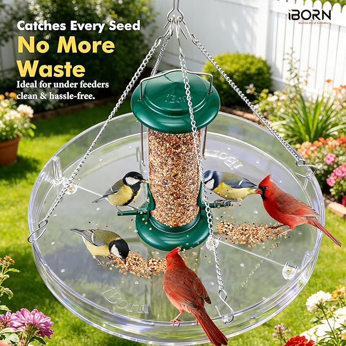 iBorn Bird Seed Catcher Tray, 5.9” Large Bird Feeder Tray Polycarbonate(PC), Squirrel Chew Proof Seed Catcher for Bird Feeder for Outdoors Hanging, Clear