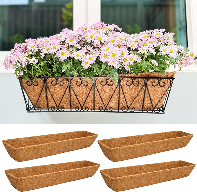LaLaGreen 30" (4 Pack, Rectangular) Coco Liners for Planter – Large Coir Husk Replacement for Window Box, Wall Mount Pot, Trough Basket, Garden Outdoor Use – Multi Sizes 16/30 Inch & Different Shapes