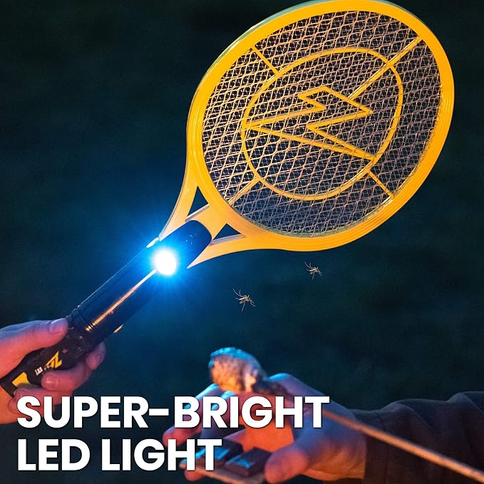 ZAP IT! Bug Zapper Rechargeable Bug Zapper Racket W/Blue Light Attractant, 4,000 Volt, USB Charging Cable