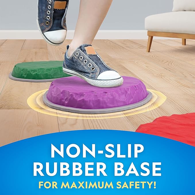 NATIONAL GEOGRAPHIC Stepping Stones for Kids – 6 Durable Non-Slip Stones Encourage Toddler Balance & Gross Motor Skills, Indoor & Outdoor Toys, Balance Stones, Obstacle Course (Amazon Exclusive)