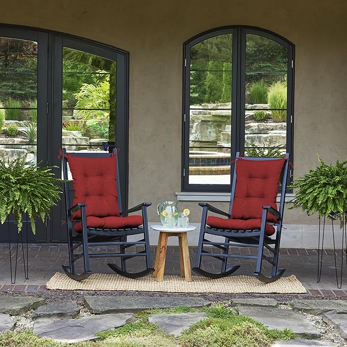 Arden Plush Indoor/Outdoor Rocking Chair Cushion Set, 18 x 20, Water Repellent, Fade Resistant, Tufted Cushion for Rocking Chairs Ruby Red Leala