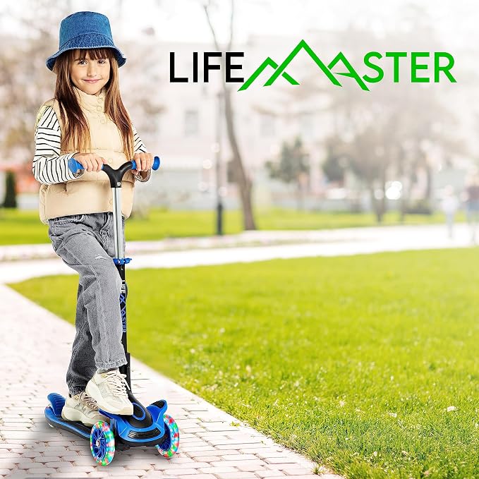 3 Wheel Scooter for Kids with Foldable Seat, Adjustable Handlebar Height, Lean-to-Steer Ride On Toy for Kids Ages 2+, Light-Up LED Wheels, Wide Anti Slip Deck, Indoor & Outdoor Use