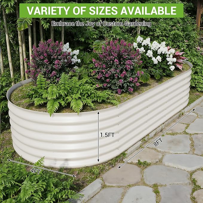 IDEALHOUSE 8x4x1.5 Ft Galvanized Metal Raised Garden Bed, 24-Inch Tall Outdoor Planter Box for Vegetables, Flowers & Herbs, Rust-Resistant Garden Beds for Backyard, Patio or Balcony, Beige