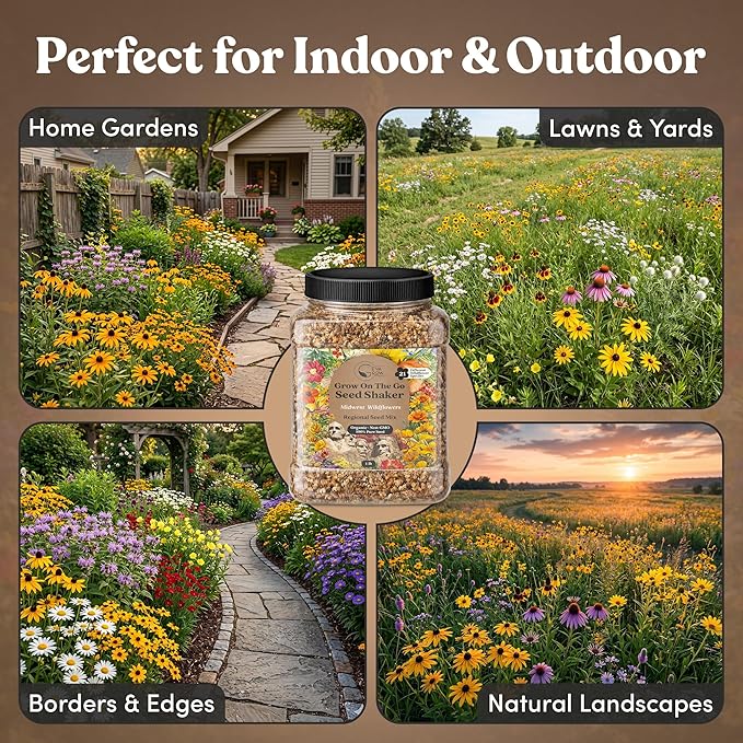 Midwest Wildflower Seeds Regional Mix - Organic, Non-GMO - 100% Pure Seed - 21 Different Wildflowers Seeds of Annual and Perennial, 1 LB Tub