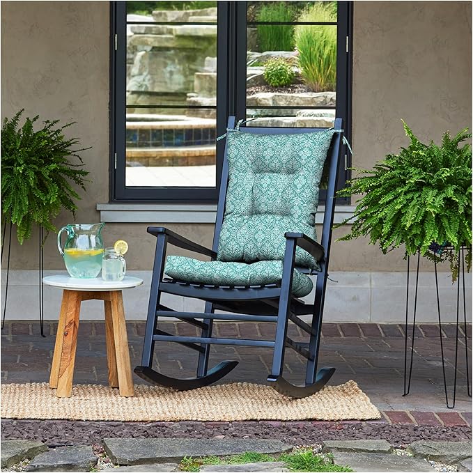 Arden Plush Indoor/Outdoor Rocking Chair Cushion Set, 18 x 20, Water Repellent, Fade Resistant, Tufted Cushion for Rocking Chairs Turquoise Daphne Medallion
