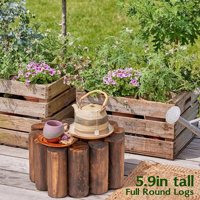 Wood Garden Edging for Landscaping – Flat Panel Fence Border for Flower Beds, Decorative Wooden Stakes for Lawn & Pathway, Durable Natural Wood Design for Outdoor Use, 5.9 in H x 4.0 ft L (10PACK)