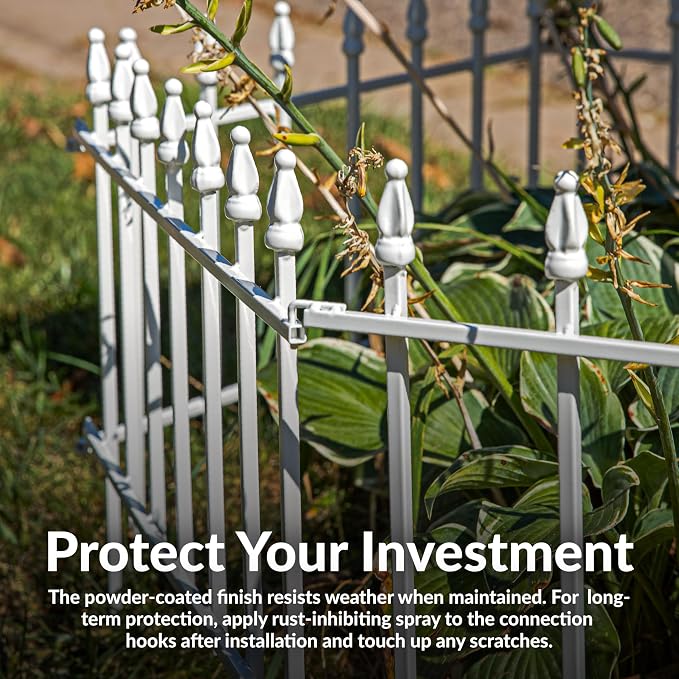 Sunnydaze Decorative Garden Fence Border - 22 in W x 18 in H No Dig Metal Edging for Flower Beds, Yard, Lawn, Pathways and Landscaping - Roman Finial Design - 36ft - 20 Panels - White
